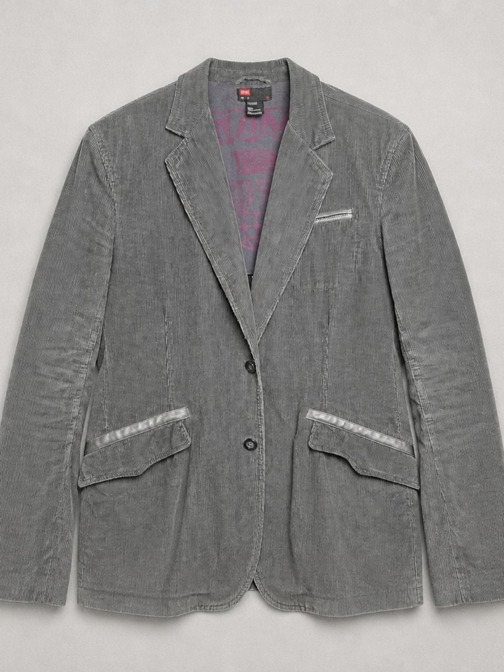 Diesel Grey Corduroy Blazer Jacket Size XL Two-Button Tailored Cotton Y2K